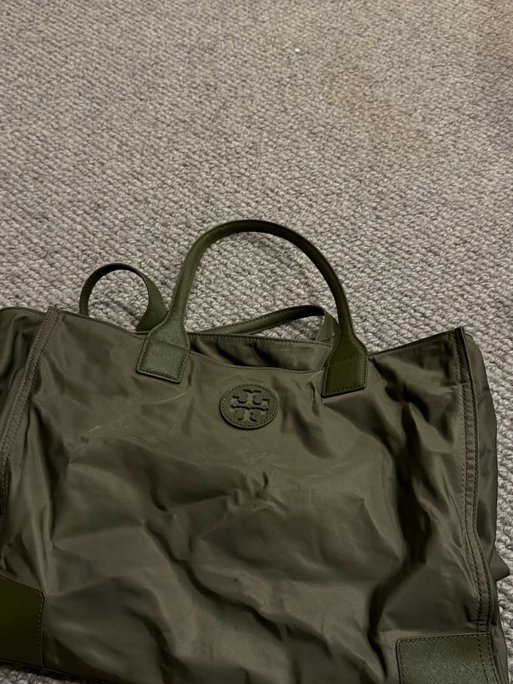 Tory Burch Olive Green Nylon Duffel Zip Tote